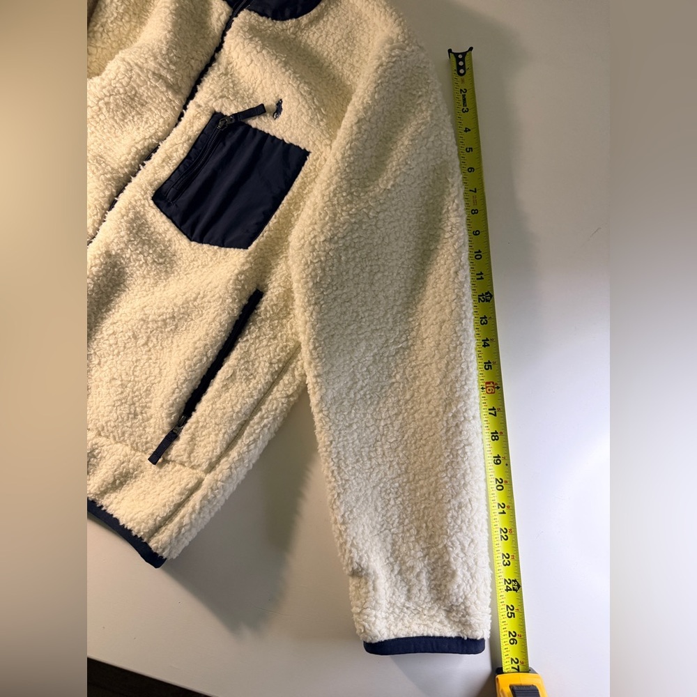 Ralph Lauren Men's Cream and Navy Pile Fleece Hybrid Jacket - Picture 13 of 13